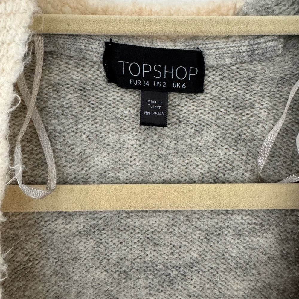 Topshop Patchwork Oversize Open Cardigan Grey Mul… - image 3